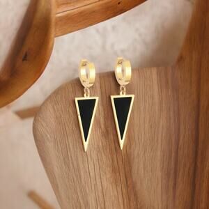 NEW 18K gold plated hoop triangle black drop earrings jewelry B8A